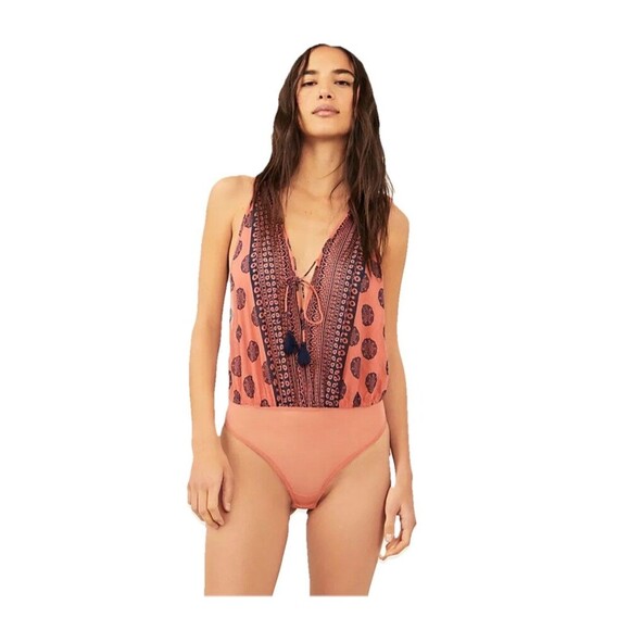 Free People Intimately Bodysuit Brick Color Tassels Boho Size Small - Picture 1 of 14